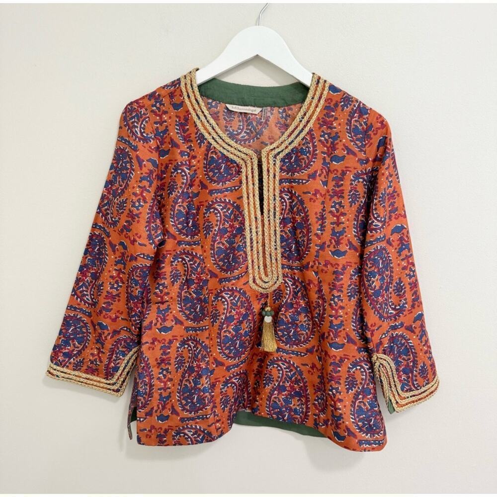 Soft Surroundings Gold Embroidered Tassel Blouse